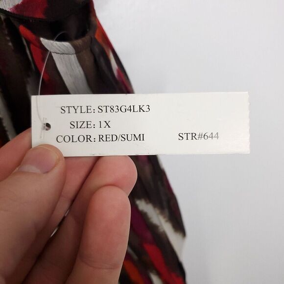 Zac Rachel Top Womens 1X Blouse Flutter Sleeves Colorful Pleated Front New - Picture 7 of 11